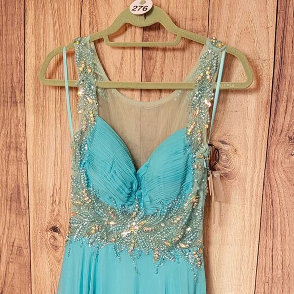 NWT Morrell Maxie Aqua Blue Sheer Back Gown, Style # 14825, Sz 4 - Picture 4 of 11
